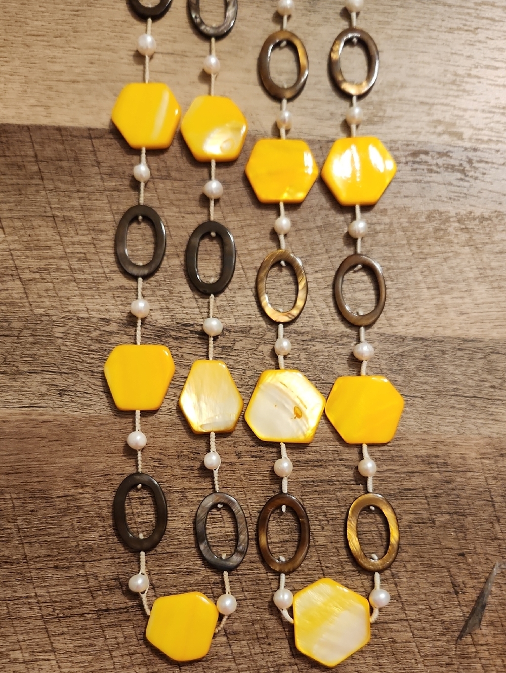 Vintage Premier Designs Yellow Hexagon & Pearl Strand Necklaces